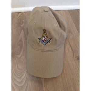 Port & Company Khaki Cotton Adjustable Cap With Masonic Compass & Square Embroid